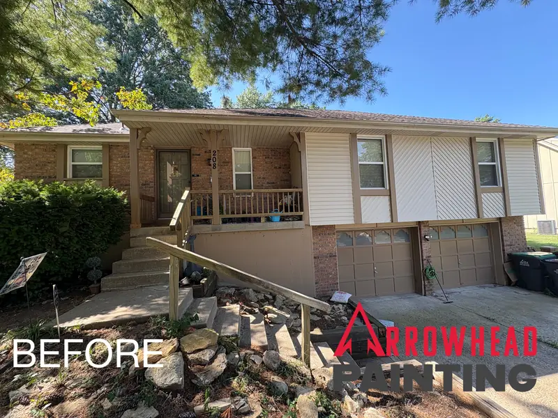 Before: A split-level home before and after a full exterior repaint