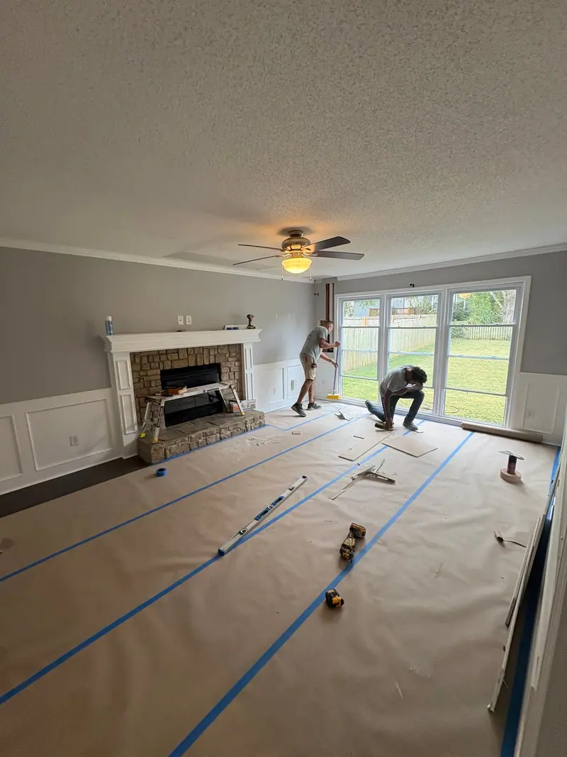 Arrowhead crew working with floors fully protected