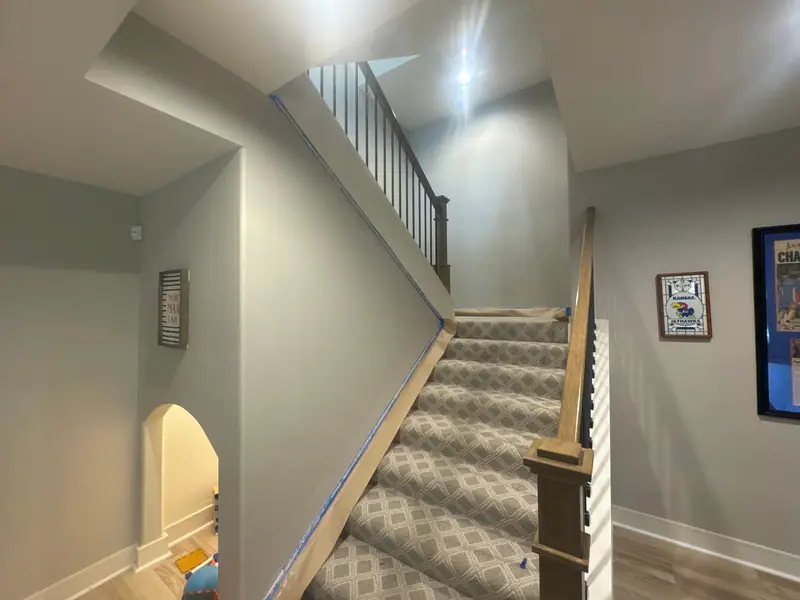 Stairway and hall in soft gray
